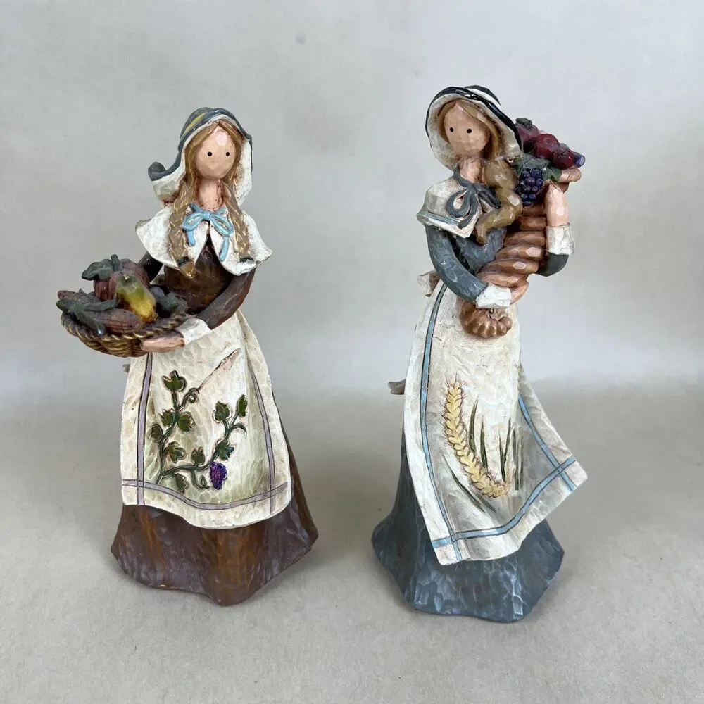 Thanksgiving 2004‎ Pilgrims Harvest Season Craft Women Figures 6-7”Tall Set Of 2